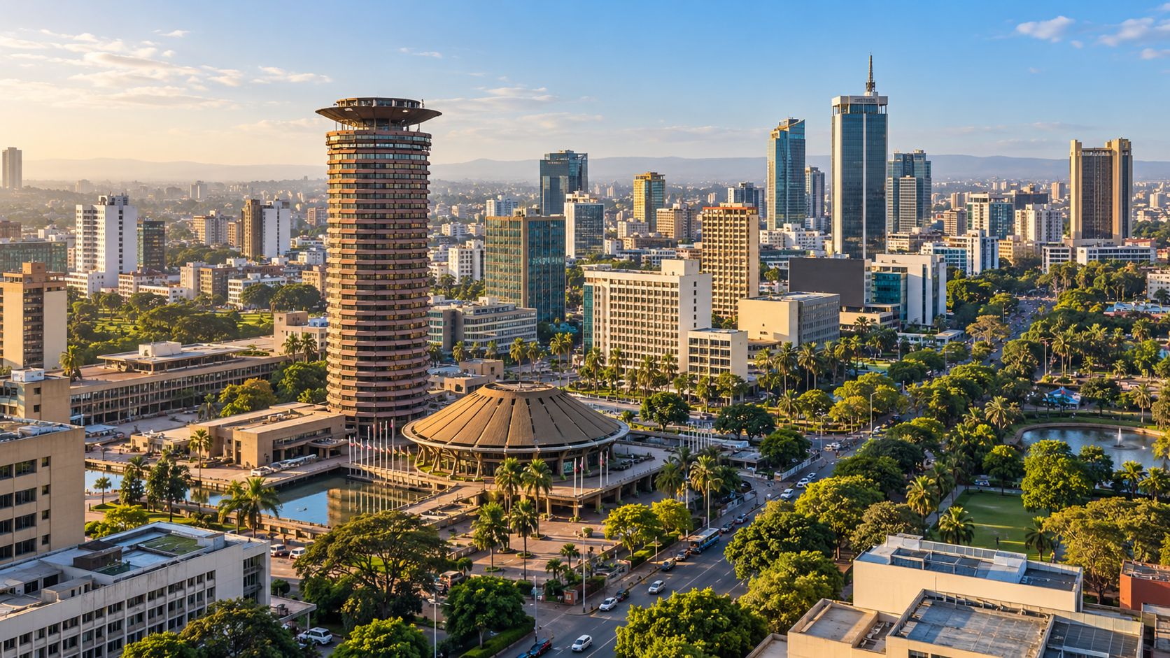 AI-generated Nairobi cityscape concept featuring the Kenyatta International Convention Centre